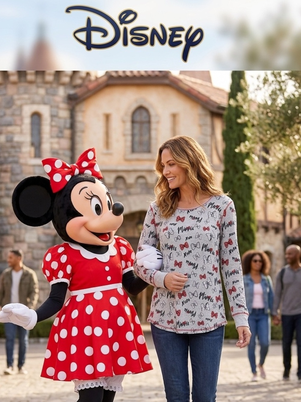 Disney Gray Minnie Mouse Script & Bow Print Long-Sleeve Top